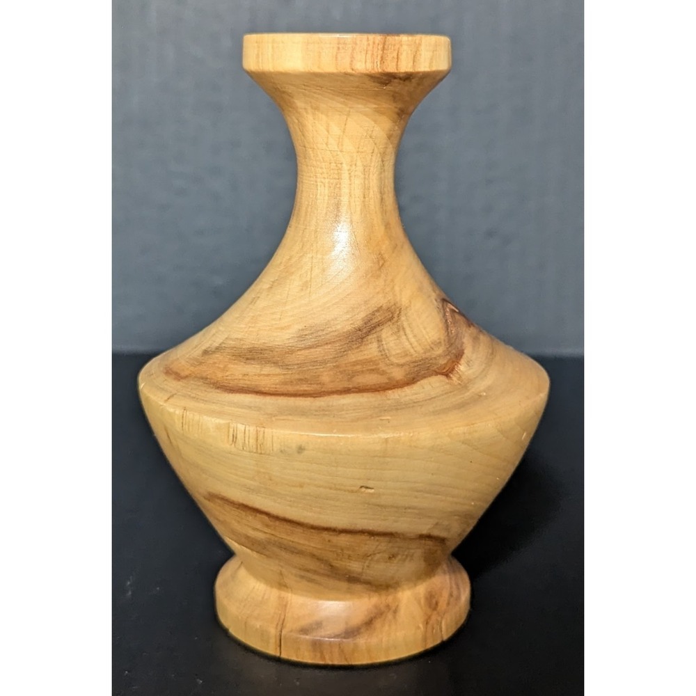 Vintage Hand Turned Wood Bud Vase/Mini Candlestick Holder‎ 4 1/2"
